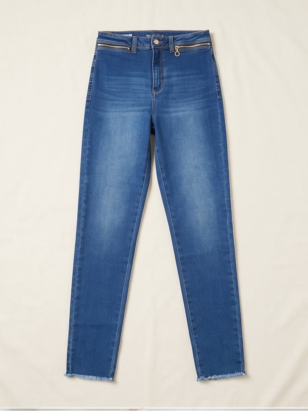 Studio F High Rise Skinny Jeans Size 6 | Zip Detail Raw Hem Stretch Denim 28W